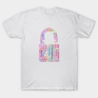 Padlock Secure Silhouette Shape Text Word Cloud T-Shirt